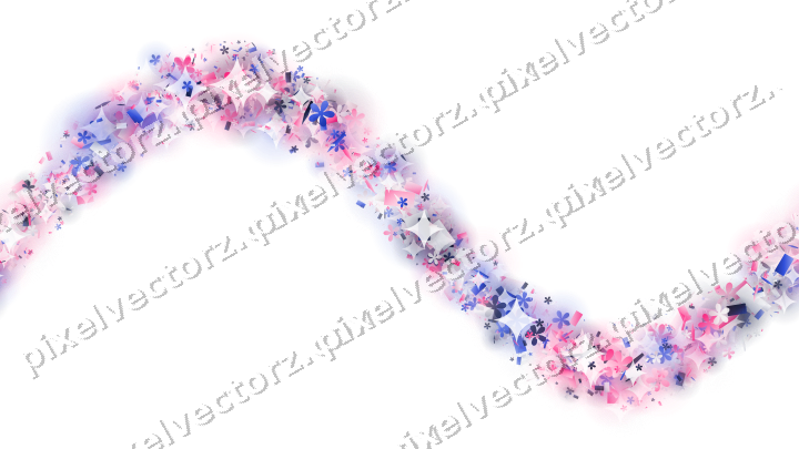 Nahtlose Glitzerwelle aus Blüten und Konfetti auf transparentem Grund