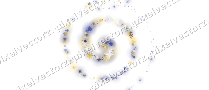 Nahtlose Glitzerspirale aus Sternen und Funken auf transparentem Grund