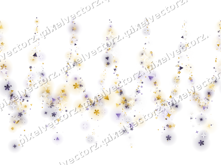 Nahtlose Glitzergirlande aus Funken und Blüten auf transparentem Grund