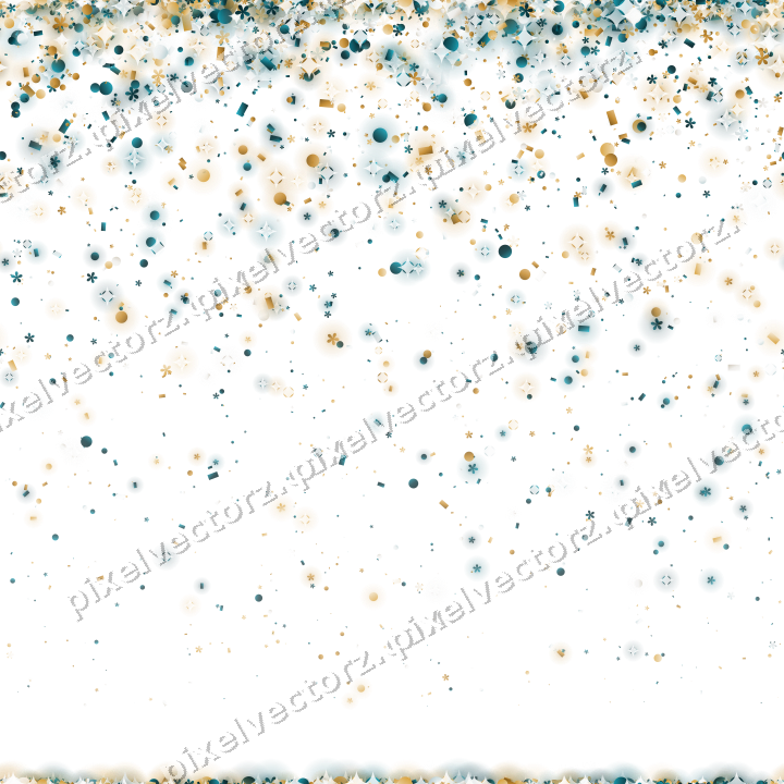 Nahtloser Glitzerregen aus Blüten und Punkten auf transparentem Grund