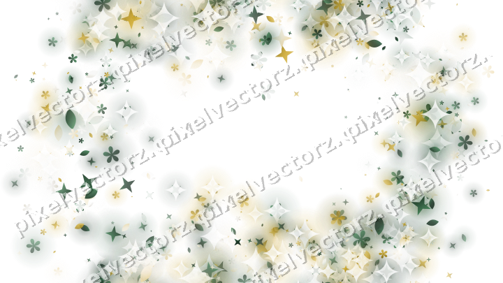 Nahtloser Glitzerkranz aus Sternen und Blüten auf transparentem Grund
