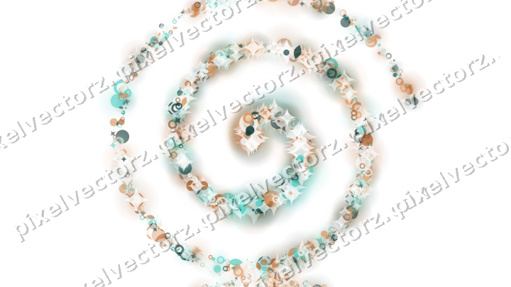 Nahtlose Glitzerspirale aus Funken und Tropfen auf transparentem Grund