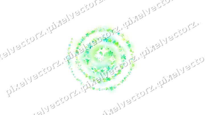 Nahtlose Glitzerspirale aus Blüten in Grün auf transparentem Grund