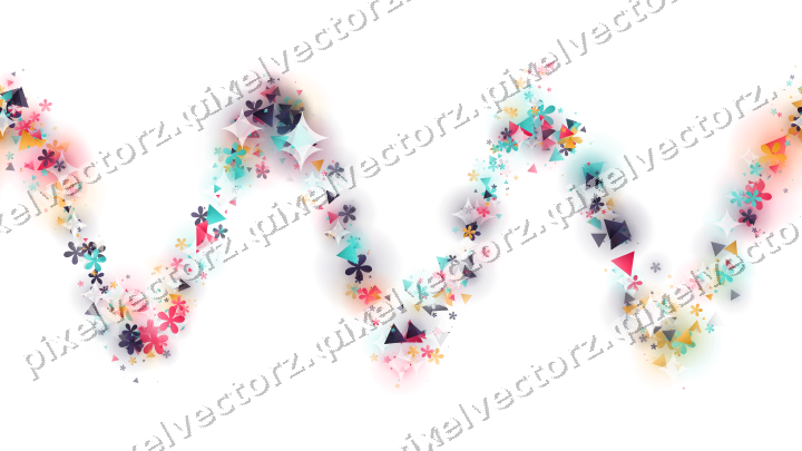 Nahtlose Glitzerwelle aus Blüten und Dreiecken auf transparentem Grund