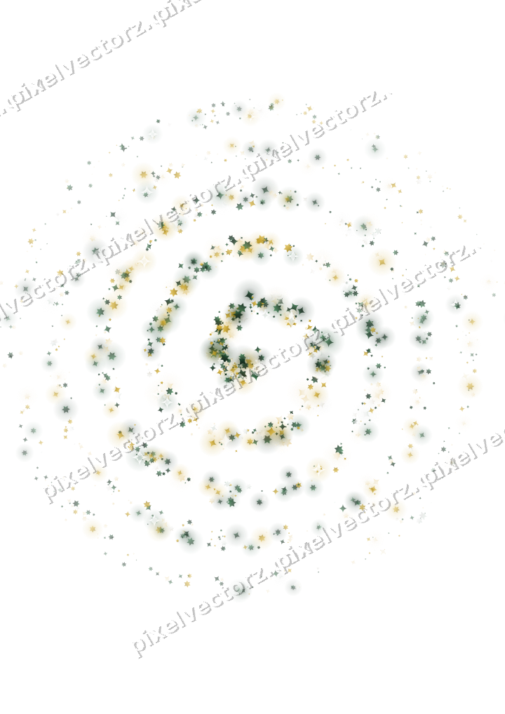 Nahtlose Glitzerspirale aus Sternen und Funken auf transparentem Grund