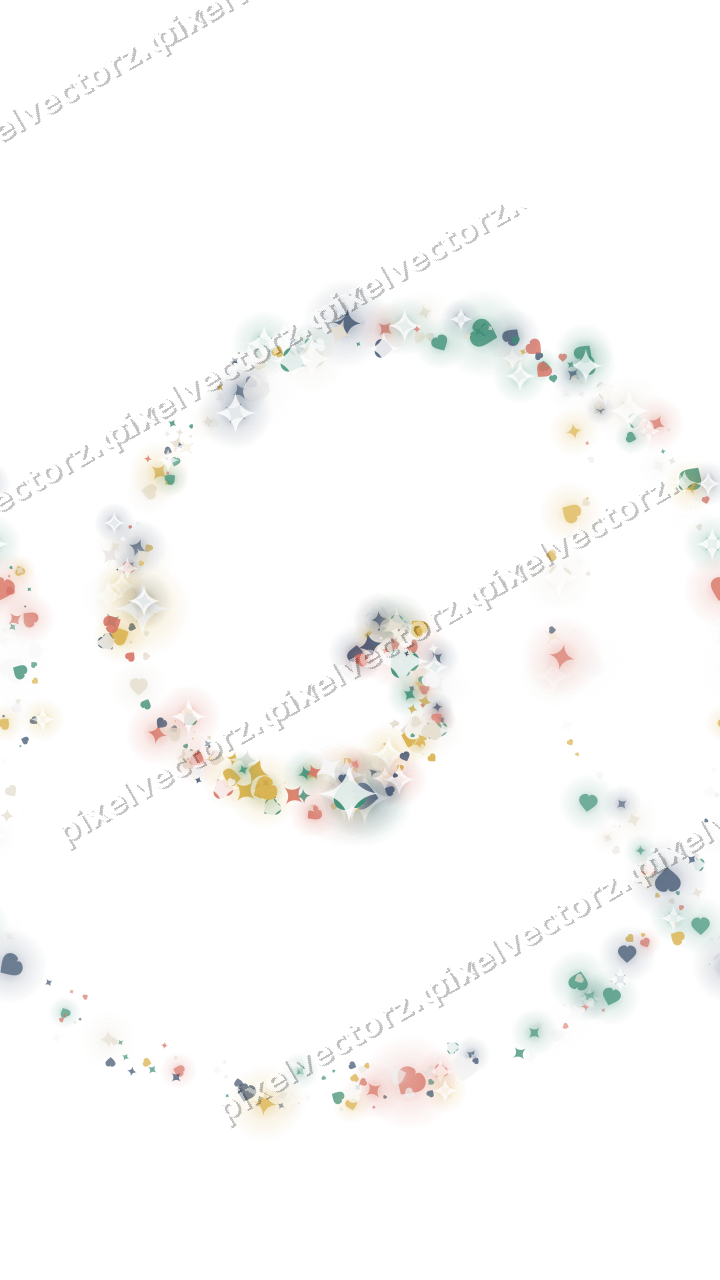 Nahtlose Glitzerspirale aus Funken und Herzen auf transparentem Grund