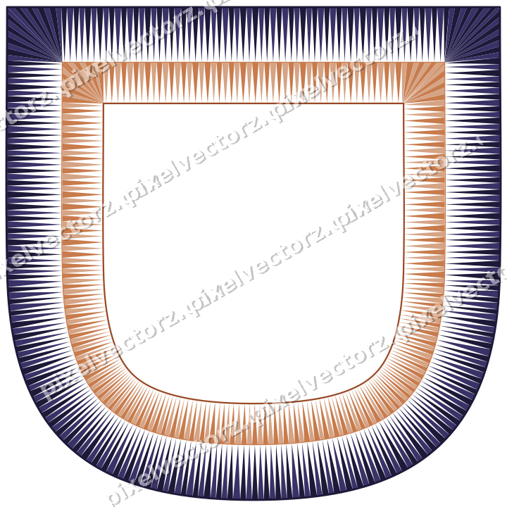 Dekorativer Zierrahmen in Orange und Blau mit Wappen und Zahnschnitt
