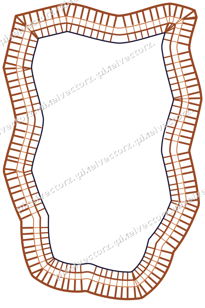 Dekorativer Zierrahmen in Orange und Blau mit Wappen und Zackenrand