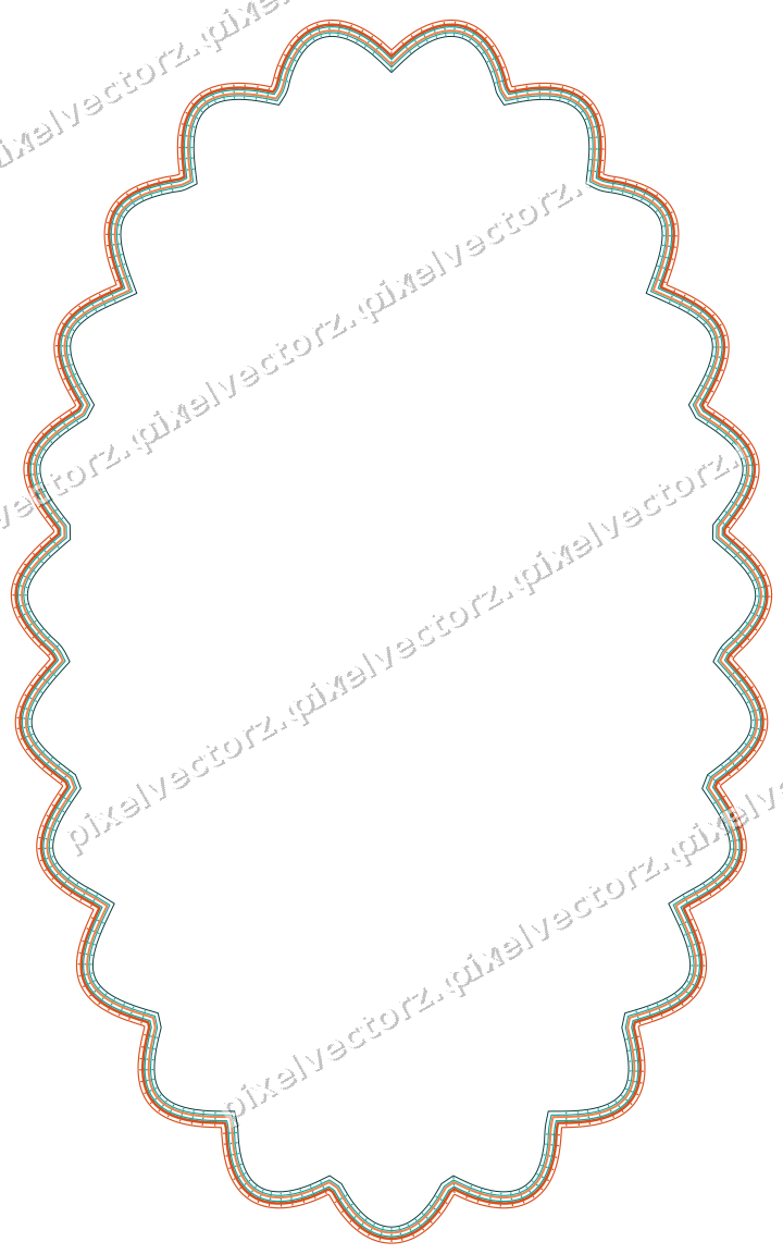 Dekorativer Zierrahmen in Orange und Petrol mit Oval und Lappenrand
