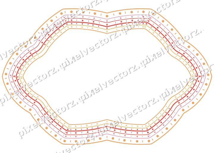 Dekorativer Zierrahmen in Rot und Orange mit Oval und Zackenrand
