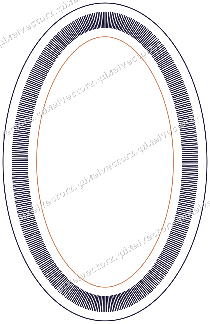 Dekorativer Zierrahmen in Orange und Blau mit Oval und Strichelung