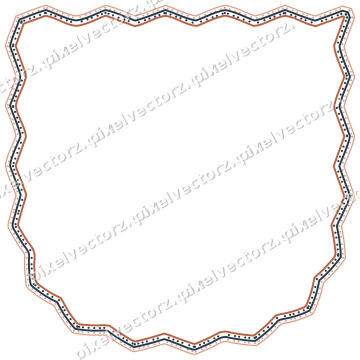 Dekorativer Zierrahmen in Orange und Türkis mit Wappen und Zackenrand
