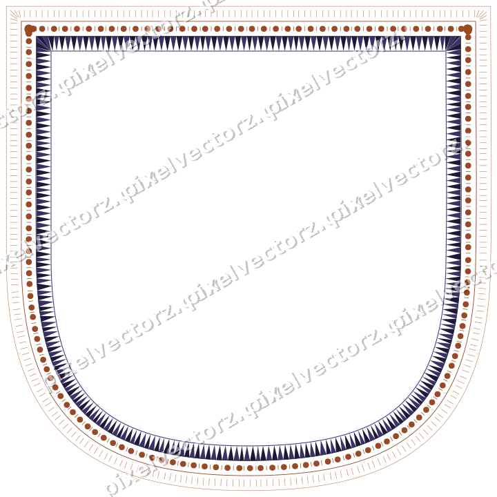 Dekorativer Zierrahmen in Orange und Blau mit Wappen und Strichelung