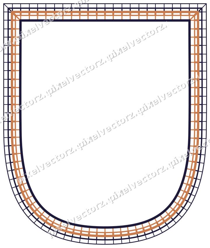 Dekorativer Zierrahmen in Orange und Blau mit Wappen und Schraffur