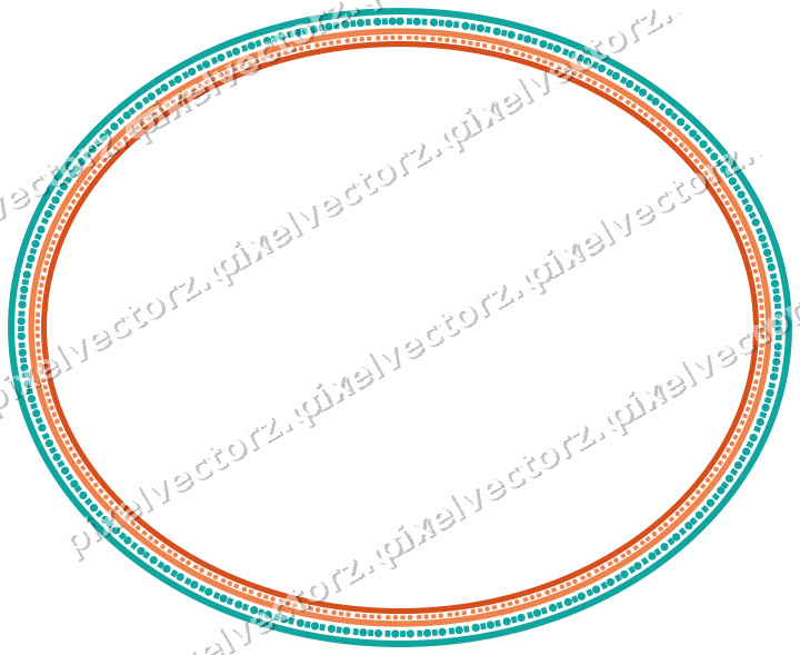 Dekorativer Zierrahmen in Orange und Petrol mit Oval und Perlenreihe