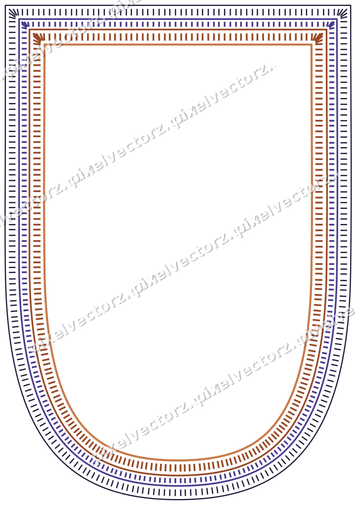 Dekorativer Zierrahmen in Orange und Blau mit Wappen und Strichelung
