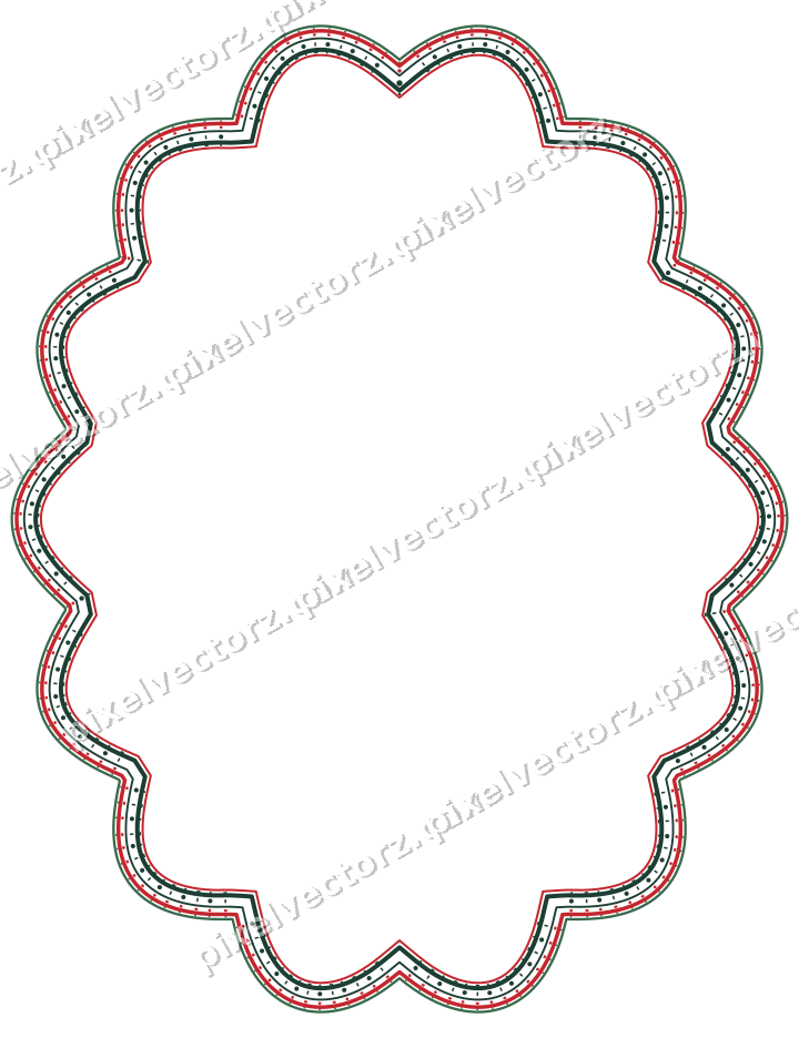 Dekorativer Zierrahmen in Dunkelgrün und Rot mit Oval und Lappenrand