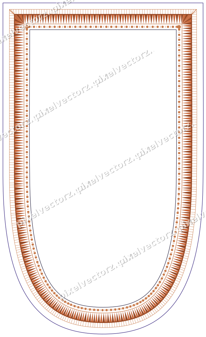Dekorativer Zierrahmen in Orange und Blau mit Wappen und Schraffur