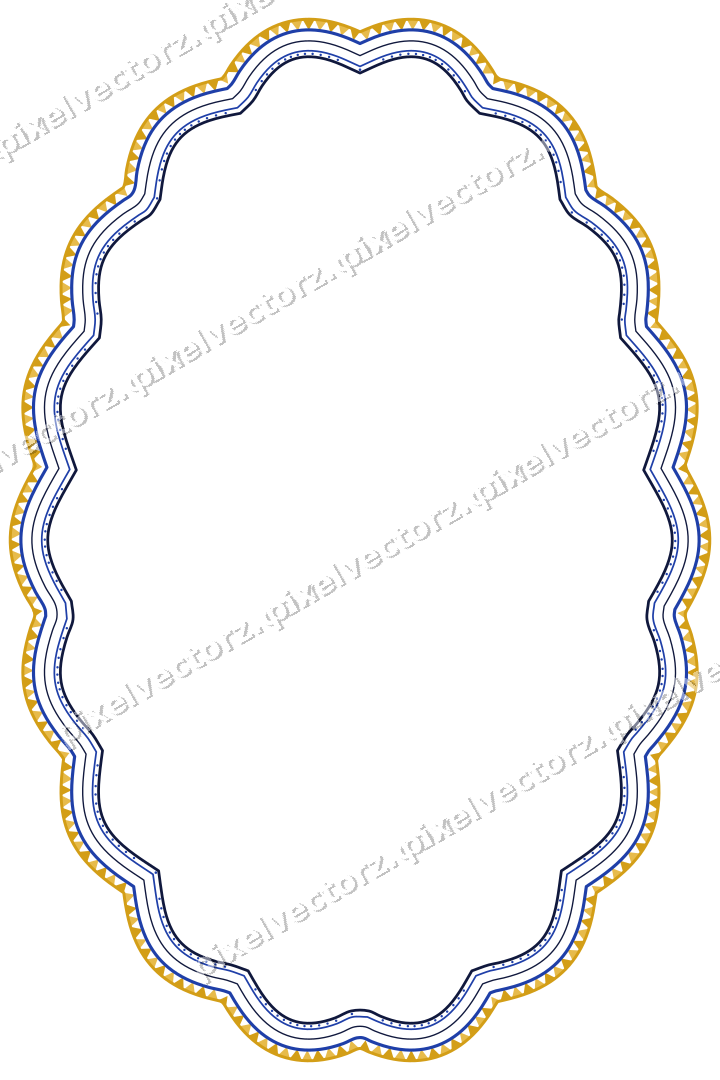 Dekorativer Zierrahmen in Bernstein und Blau mit Oval und Lappenrand