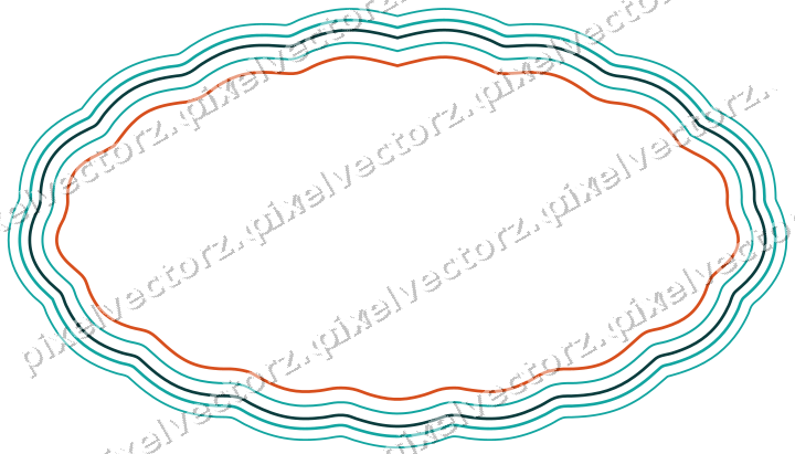 Dekorativer Zierrahmen in Orange und Petrol mit Oval und Lappenrand