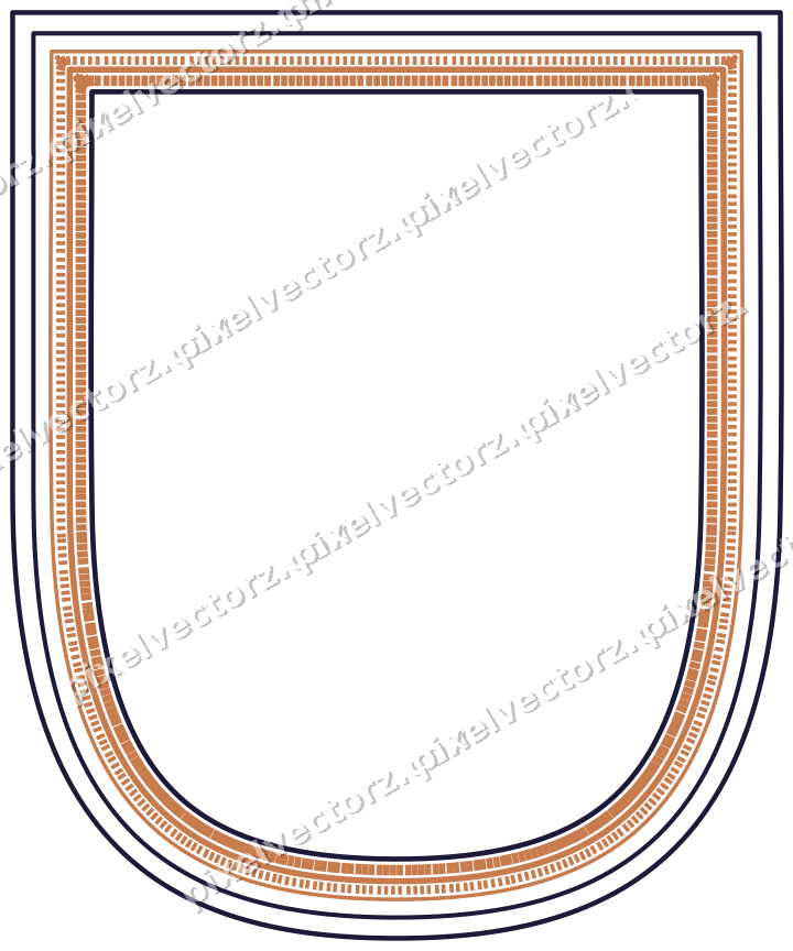 Dekorativer Zierrahmen in Orange und Blau mit Wappen und Strichelung