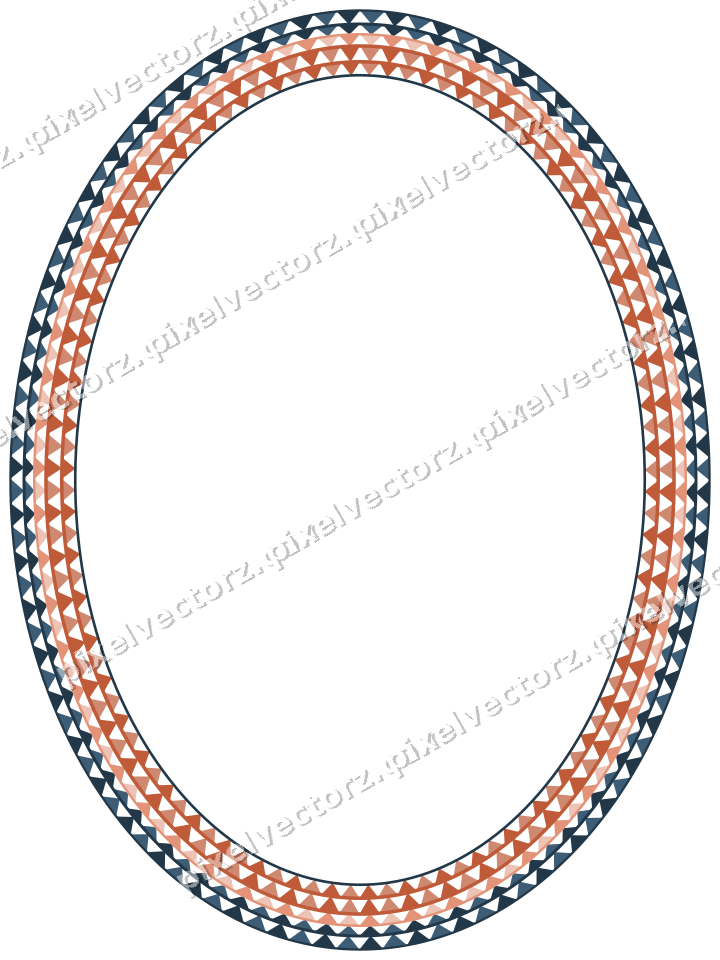 Dekorativer Zierrahmen in Orange und Türkis mit Oval und Zahnschnitt