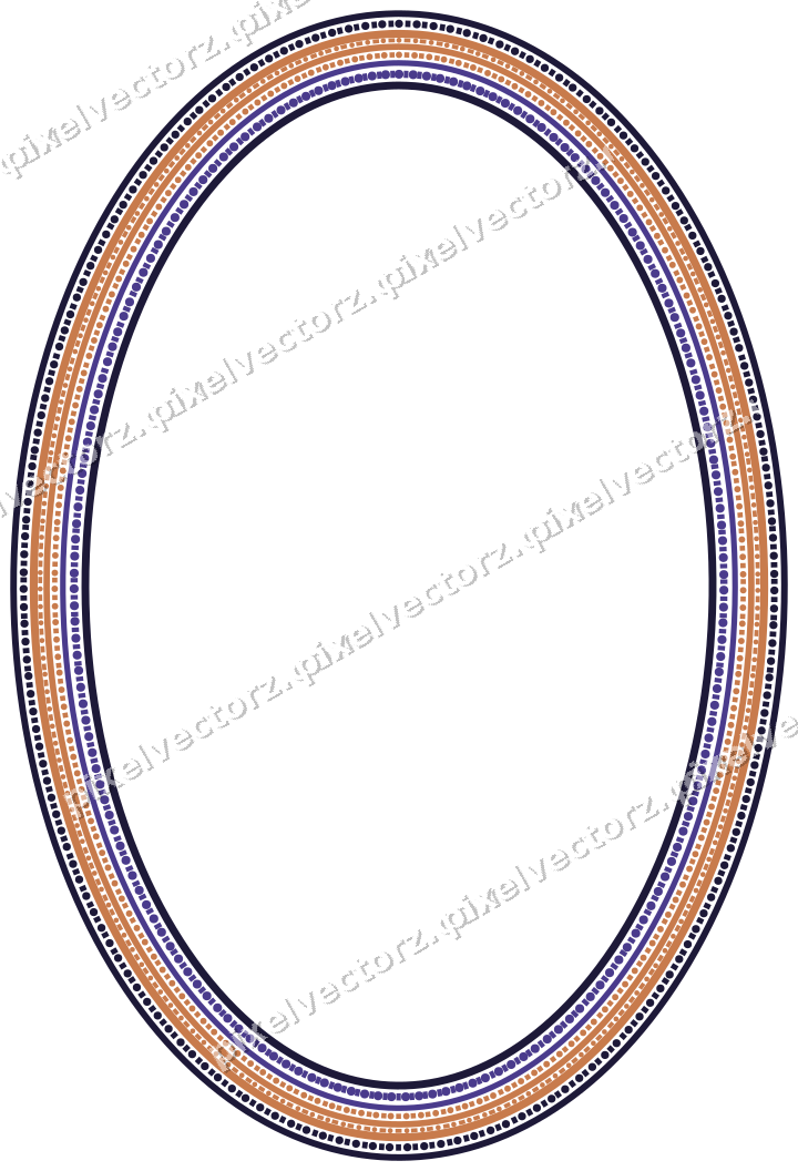 Dekorativer Zierrahmen in Orange und Blau mit Oval und Perlenreihe