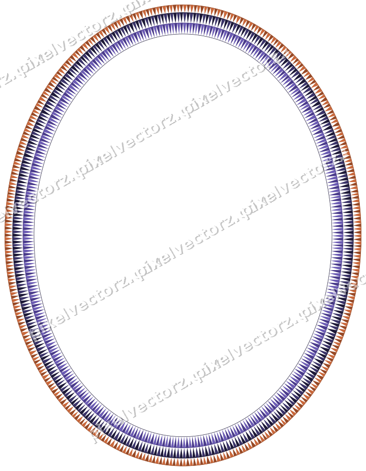 Dekorativer Zierrahmen in Orange und Blau mit Oval und Zahnschnitt