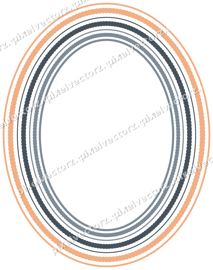 Dekorativer Zierrahmen in Blau und Orange mit Oval und Perlenreihe