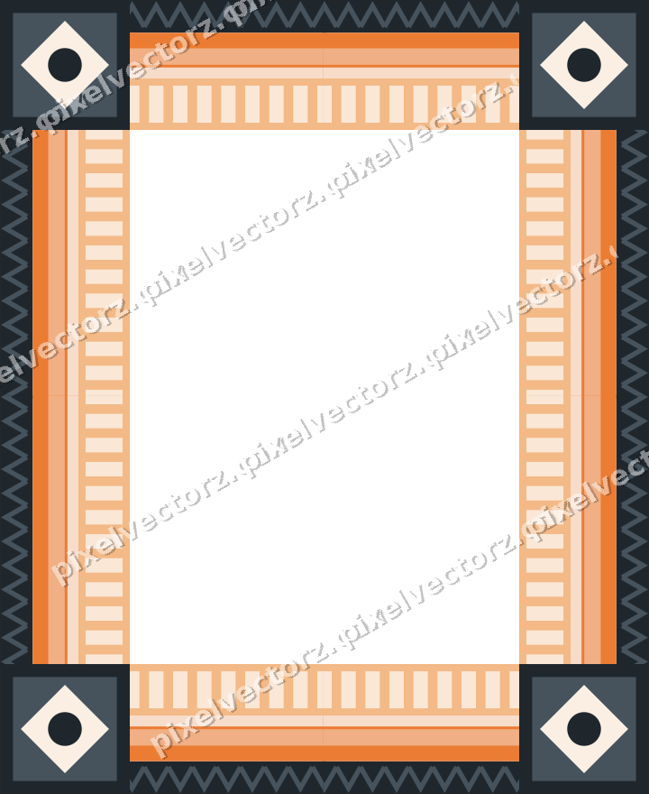 Dekorativer Bilderrahmen in Blau und Orange mit Zickzack und Hohlkehle