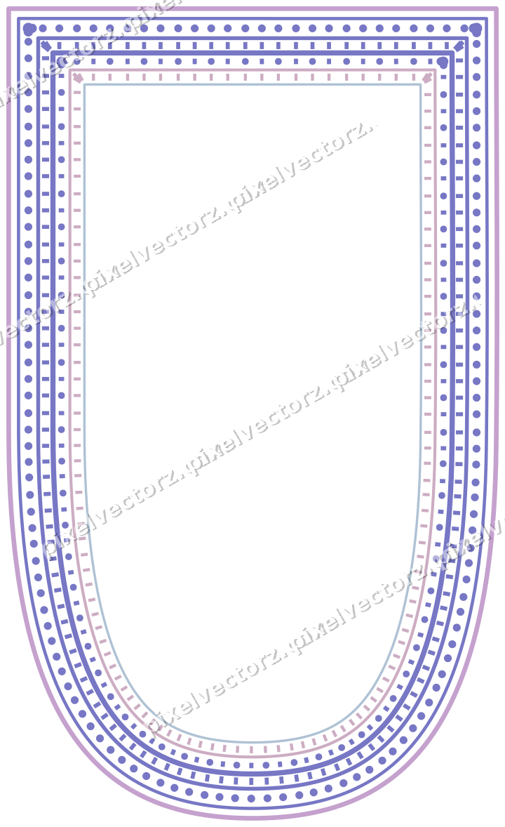 Dekorativer Zierrahmen in Violett und Blau mit Wappen und Punktreihe