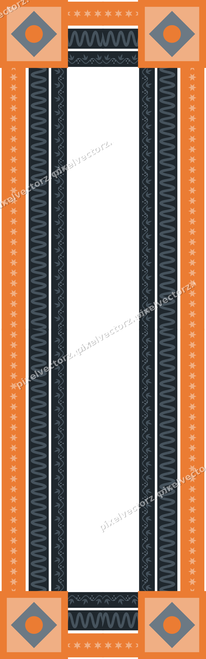 Dekorativer Bilderrahmen in Blau und Orange mit Wellenband