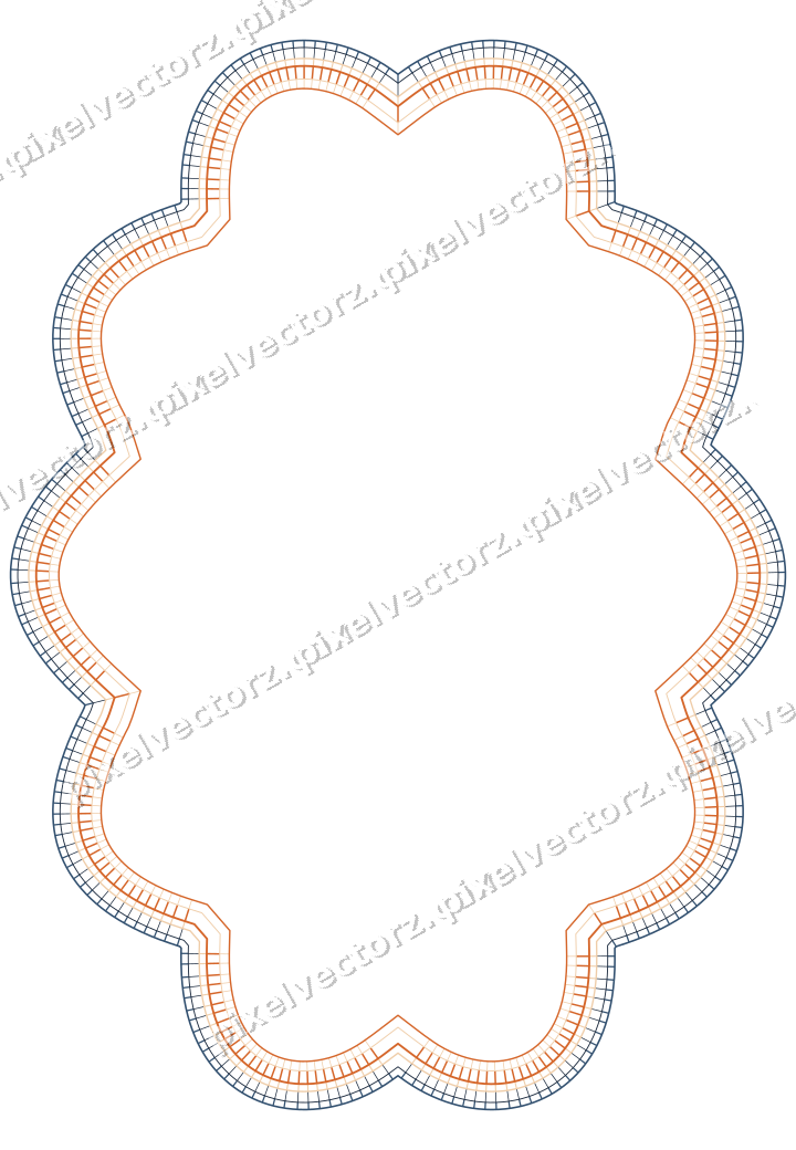 Dekorativer Zierrahmen in Dunkelblau und Orange mit Oval