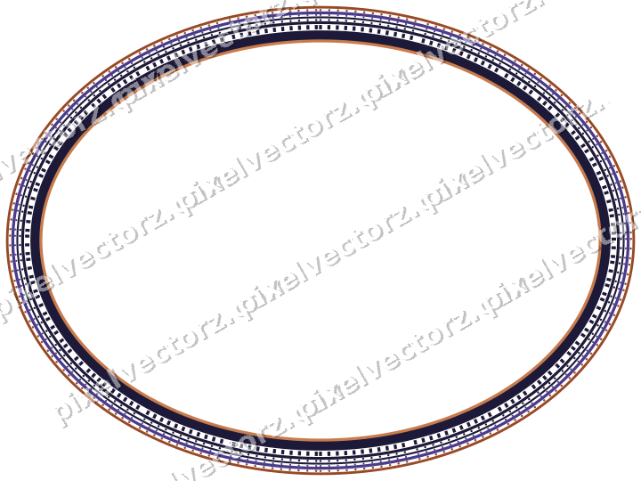 Dekorativer Zierrahmen in Orange und Blau mit Oval und Punktreihe