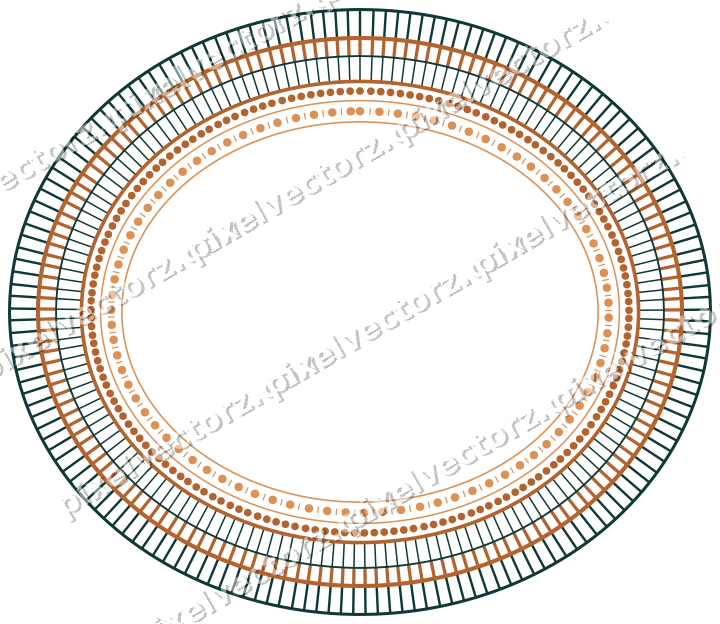 Dekorativer Zierrahmen in Orange und Petrol mit Oval und Schraffur