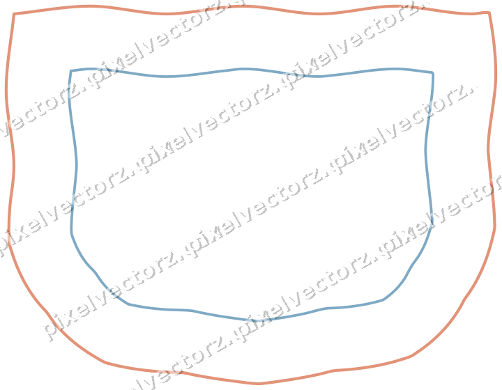Dekorativer Zierrahmen in Orange und Türkis mit Wappen und Zackenrand