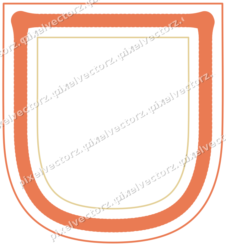 Dekorativer Zierrahmen in Rot und Orange mit Wappen und Perlenreihe