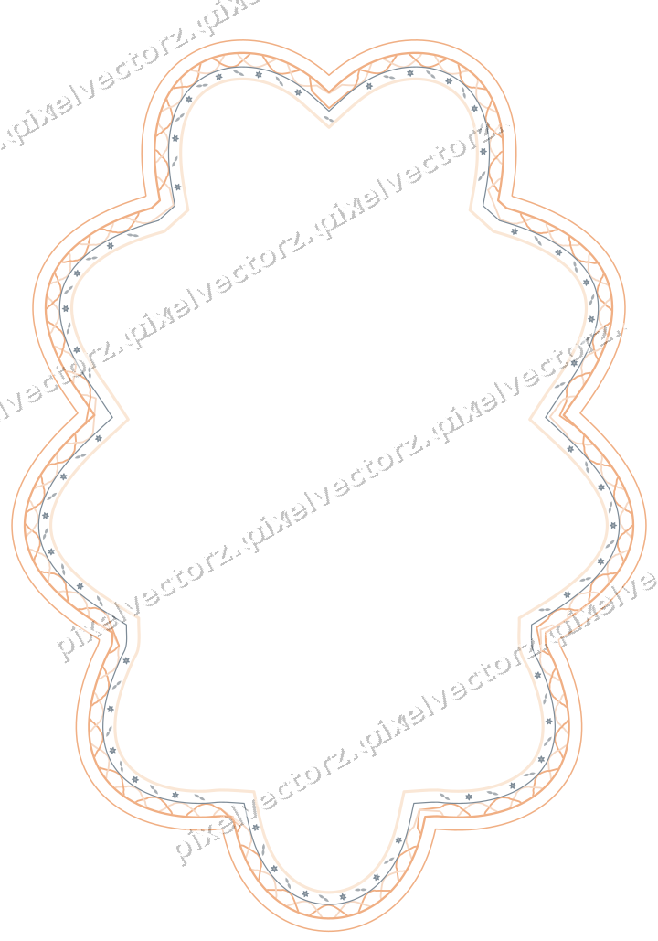 Dekorativer Zierrahmen in Blau und Orange mit Oval und Lappenrand
