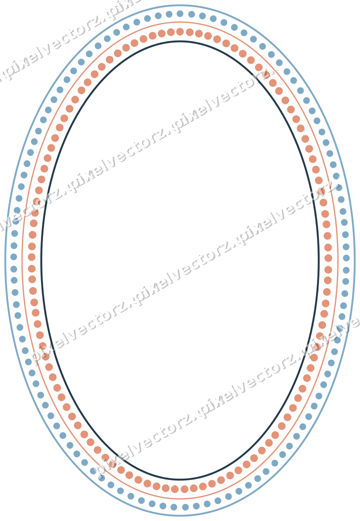 Dekorativer Zierrahmen in Orange und Türkis mit Oval und Punktreihe