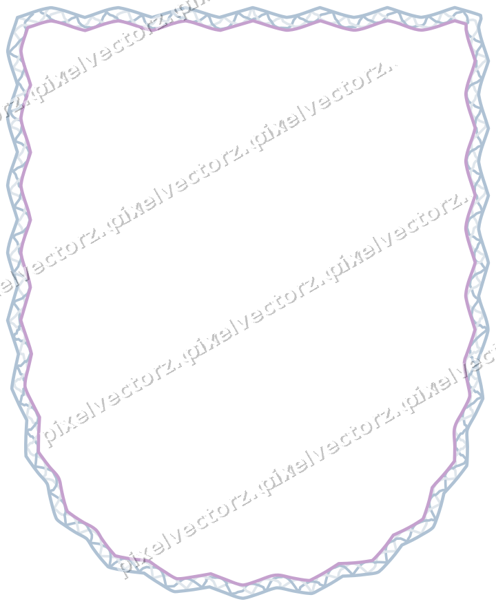 Dekorativer Zierrahmen in Violett und Blau mit Wappen und Zackenrand