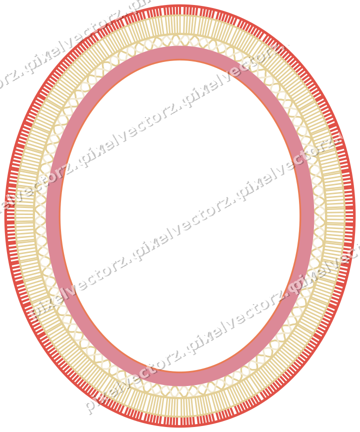 Dekorativer Zierrahmen in Rot und Orange mit Oval und Schraffur