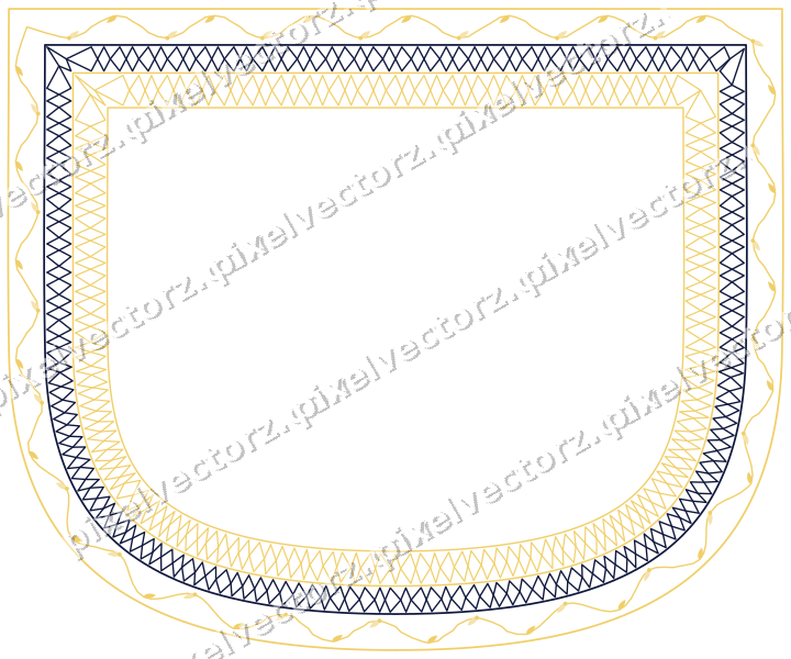 Dekorativer Zierrahmen in Bernstein und Blau mit Wappen und Ranke