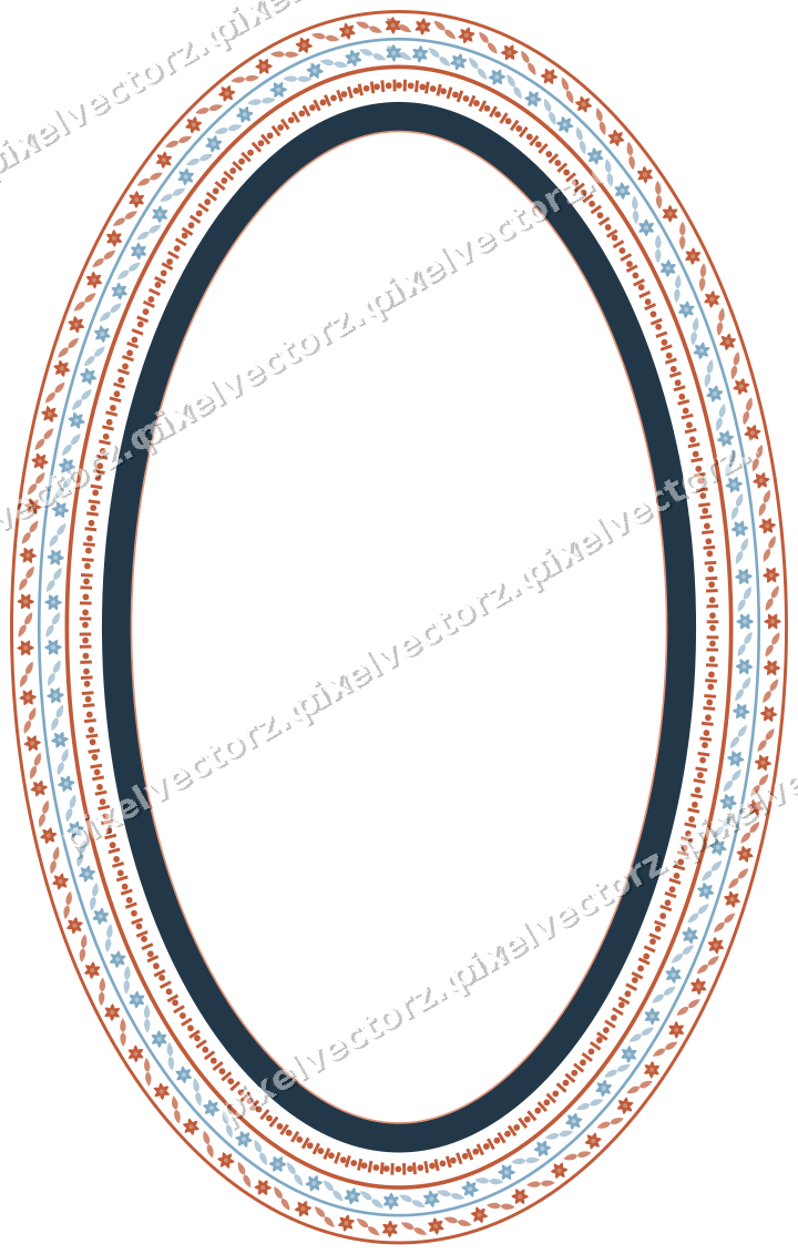 Dekorativer Zierrahmen in Orange und Türkis mit Oval und Blütenkette