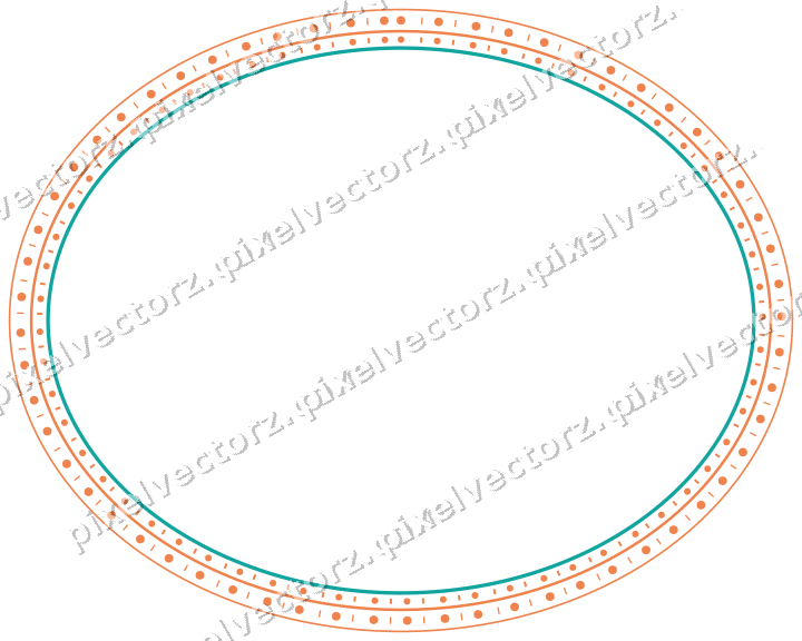 Dekorativer Zierrahmen in Orange und Petrol mit Oval und Perlenreihe