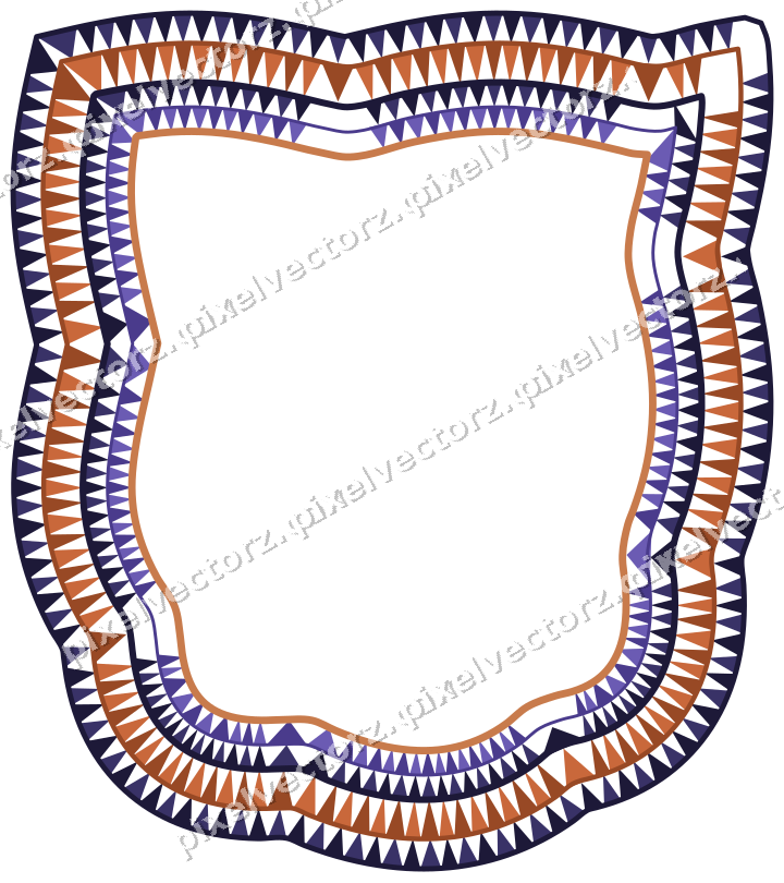 Dekorativer Zierrahmen in Orange und Blau mit Wappen und Lappenrand