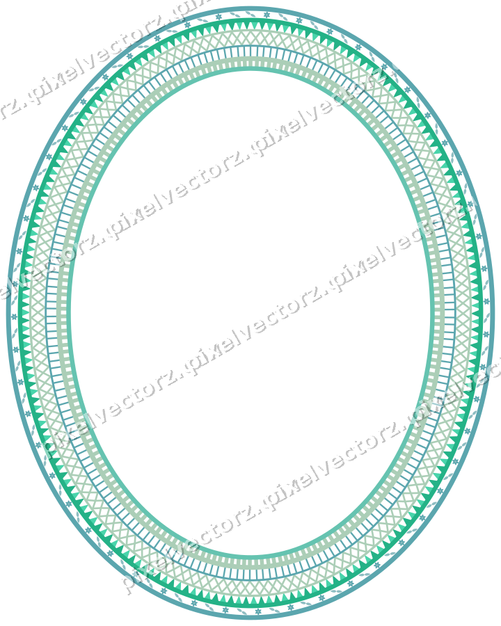 Dekorativer Zierrahmen in Grün und Petrol mit Oval und Blütenkette