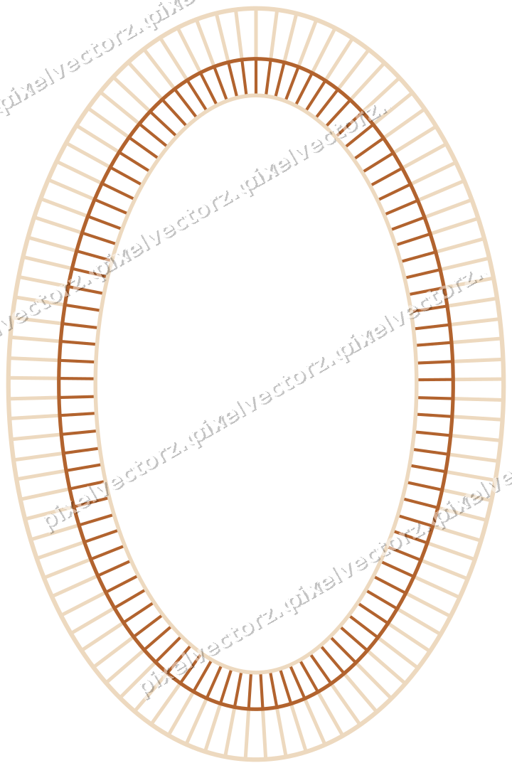 Dekorativer Zierrahmen in Dunkelgrün und Orange mit Oval und Schraffur