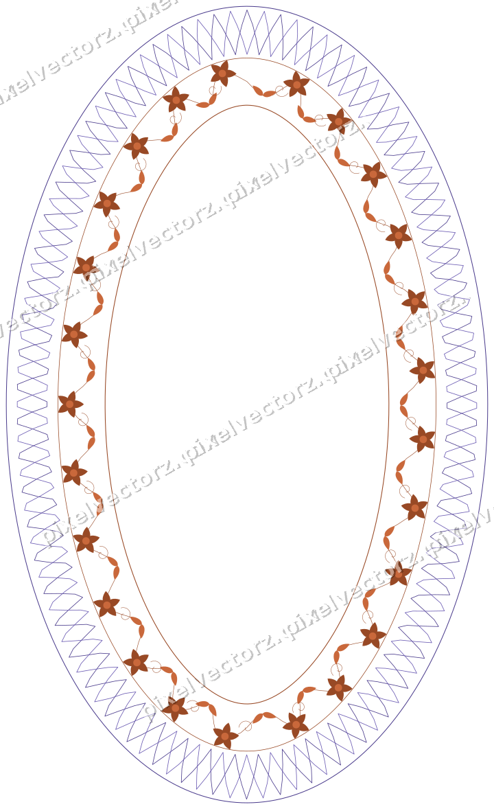 Dekorativer Zierrahmen in Orange und Blau mit Oval und Rautennetz