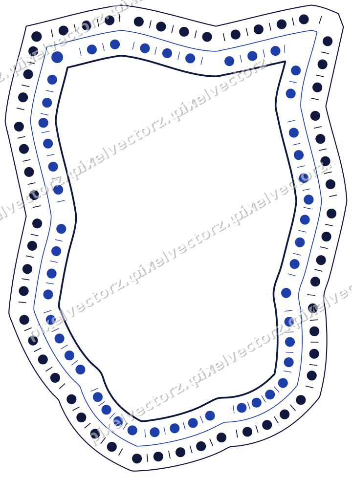 Dekorativer Zierrahmen in Bernstein und Blau mit Wappen und Zackenrand