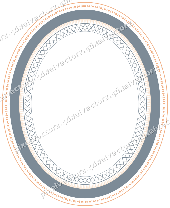 Dekorativer Zierrahmen in Blau und Orange mit Oval und Perlenreihe